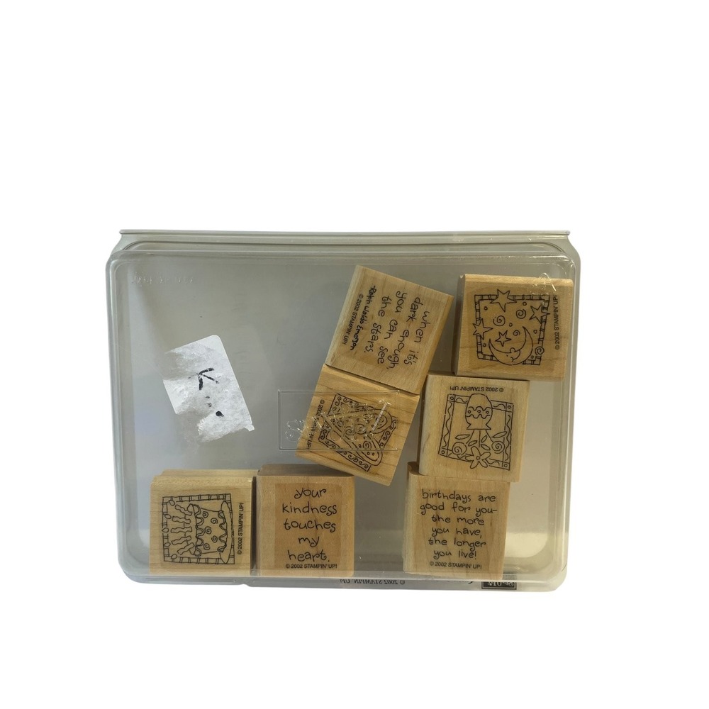 Stampin Up Quick & Cute Rubber Stamp Set Unisex OS Tan Wood Mount 7pc 2002